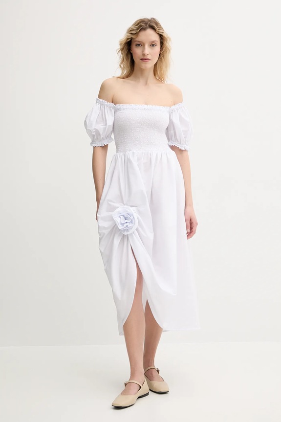 Βαμβακερό φόρεμα The Sleeper casual λευκό BRDR06P001R