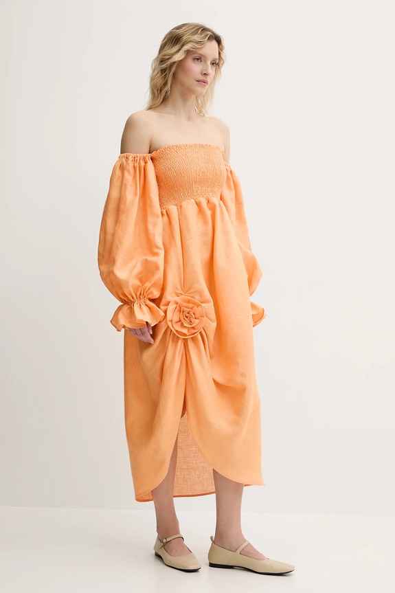 Lněné šaty The Sleeper ATDR01P014R oranžová SS25
