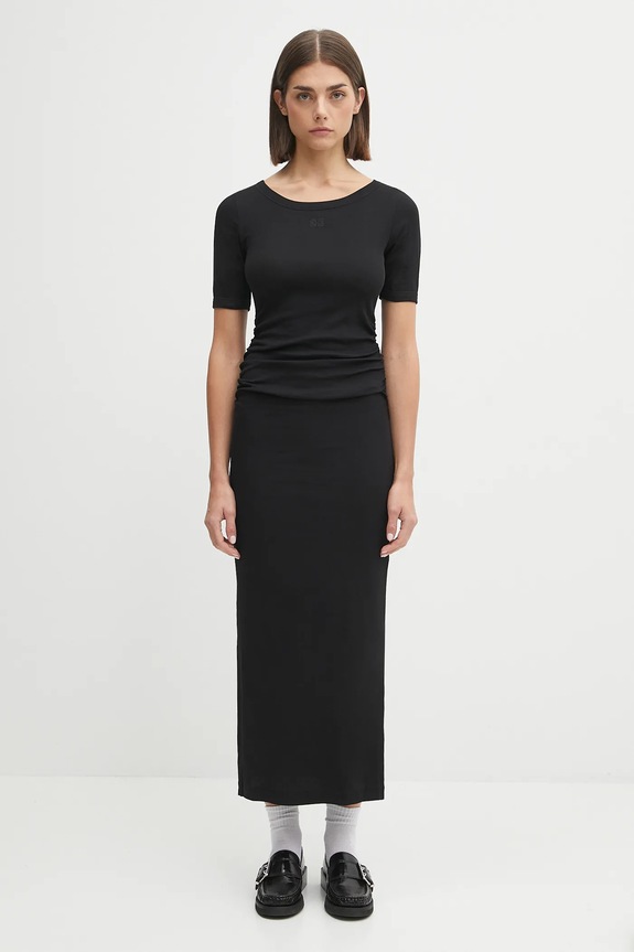 GANNI sukienka Soft Cotton Rib okrągły czarny T4146