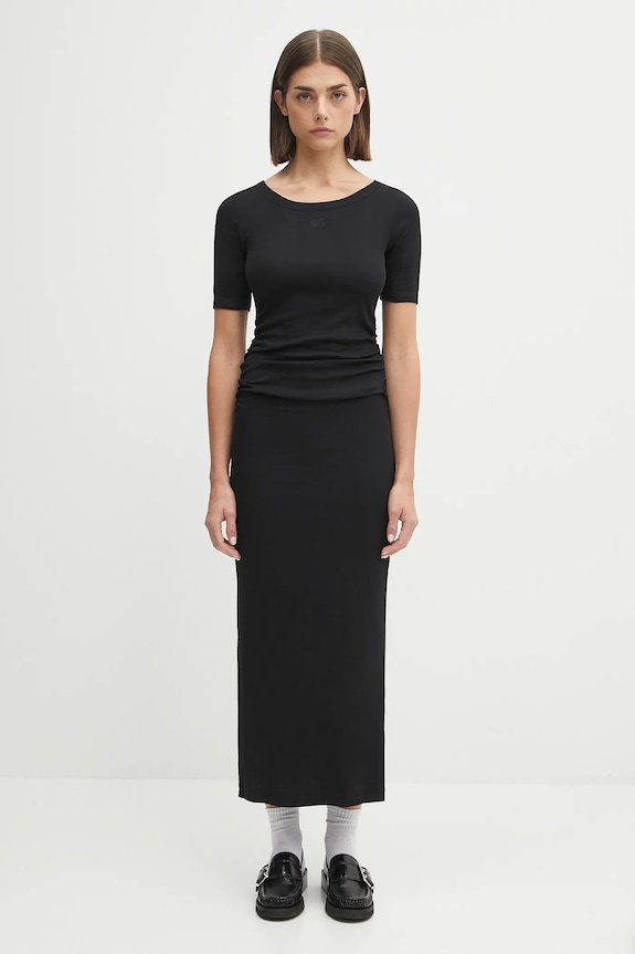 GANNI sukienka Soft Cotton Rib okrągły czarny T4146
