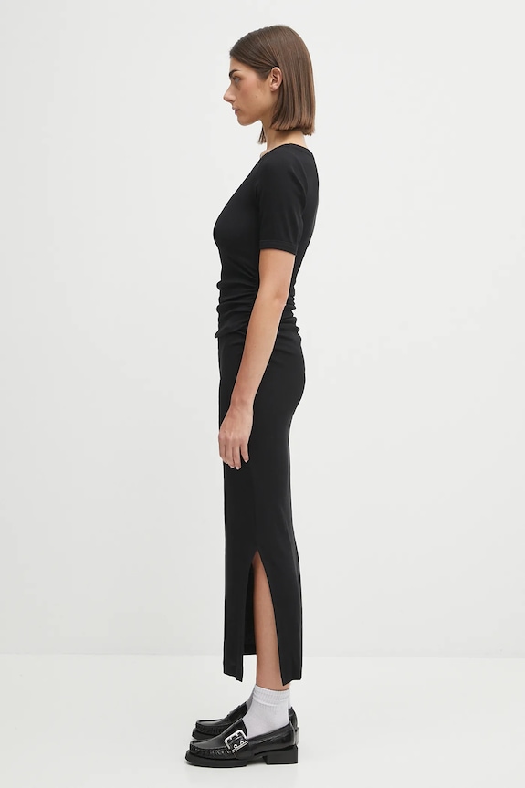 GANNI sukienka Soft Cotton Rib T4146 czarny SS25