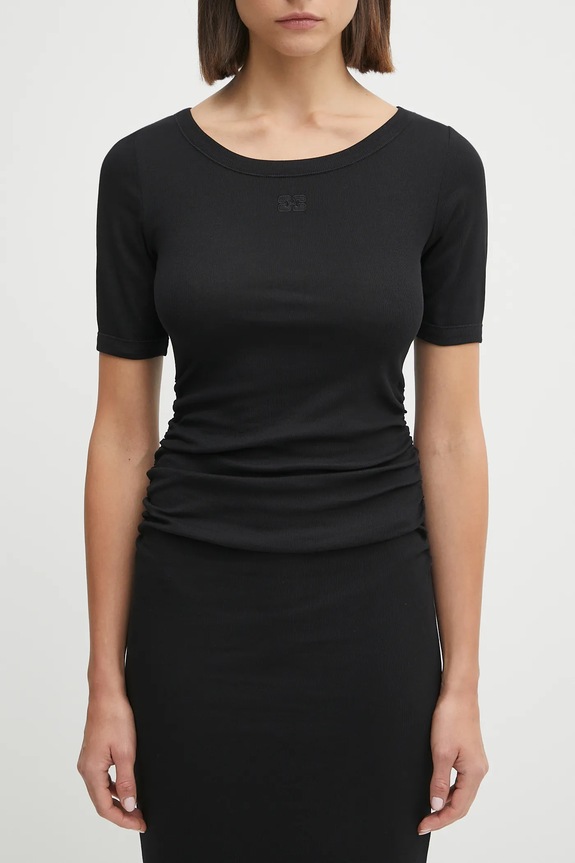 GANNI sukienka Soft Cotton Rib czarny T4146