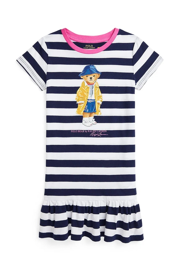 Dětské bavlněné šaty Polo Ralph Lauren potisk námořnická modř 312957382001