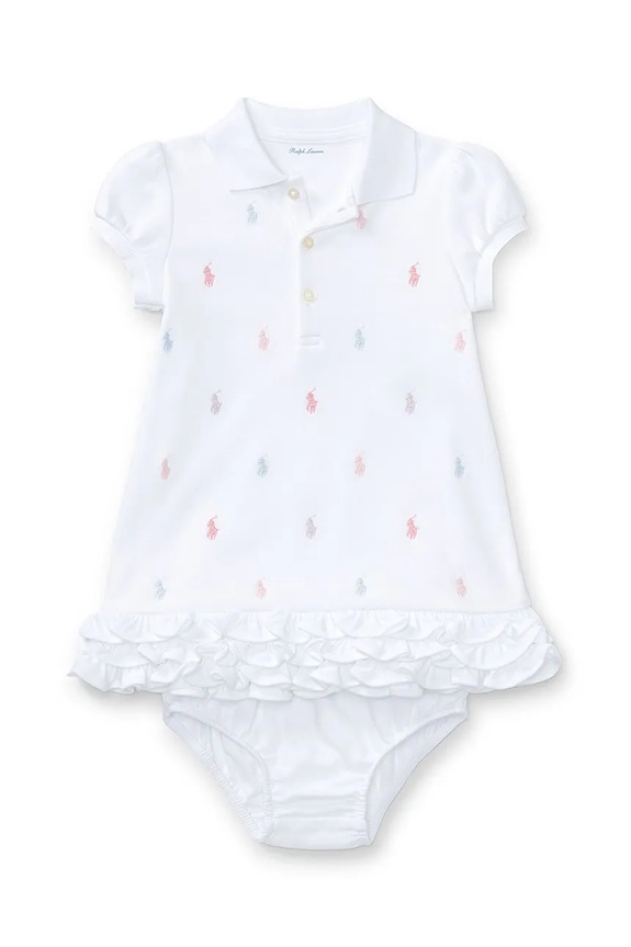 Βρεφικό βαμβακερό φόρεμα Polo Ralph Lauren εμπριμέ λευκό 310676237002