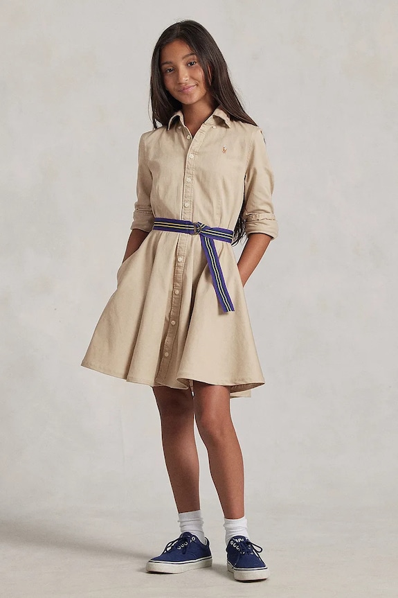 Dječja haljina Polo Ralph Lauren pamuk bež 313699674001