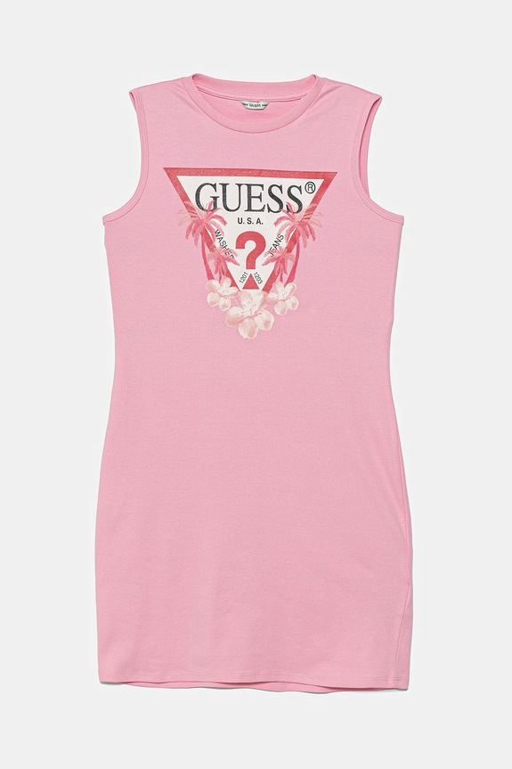 Παιδικό βαμβακερό φόρεμα Guess στάμπα ροζ J4RK38.KA6W4.PPYA