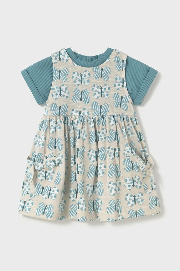 Dječja pamučna haljina Mayoral Planet friendly tirkizna 1918.4D.Baby.PPYA