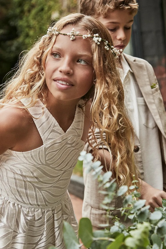 Φόρεμα με μείγμα από λινό για παιδιά Mayoral 6976.8A.Junior.PPYA μπεζ