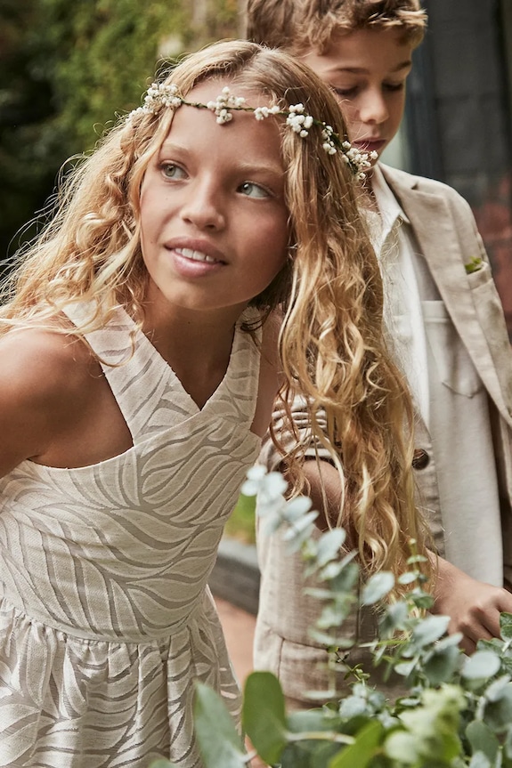 Φόρεμα με μείγμα από λινό για παιδιά Mayoral 6976.8A.Junior.PPYA μπεζ