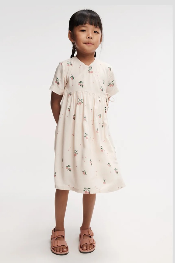 Dječja haljina Liewood Cleo Printed Shortsleeve Viscose Dress kratki bež LW19802