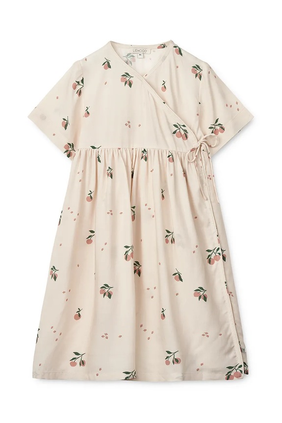 Dječja haljina Liewood Cleo Printed Shortsleeve Viscose Dress LW19802 bež SS25