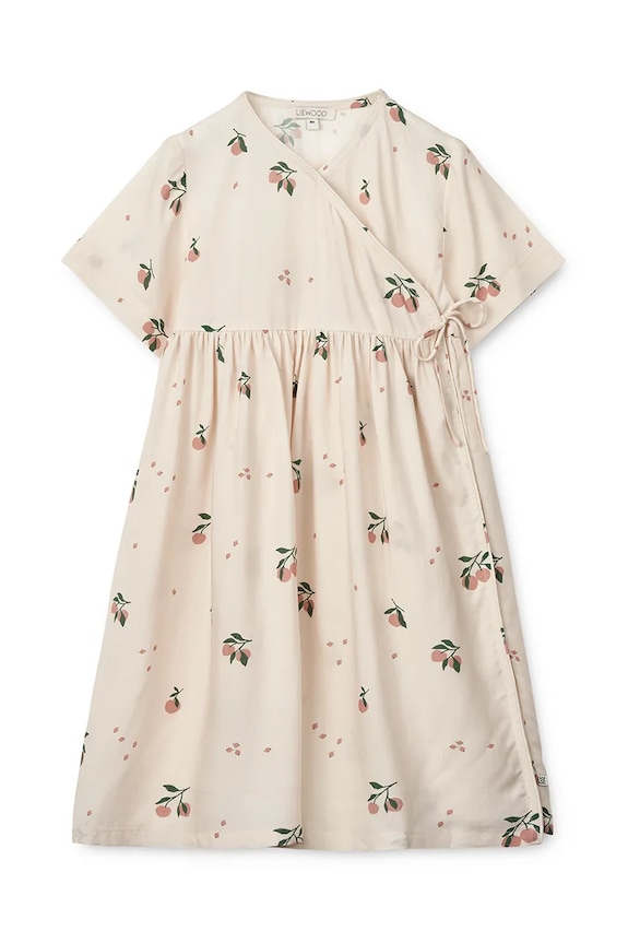 Dječja haljina Liewood Cleo Printed Shortsleeve Viscose Dress LW19802 bež SS25