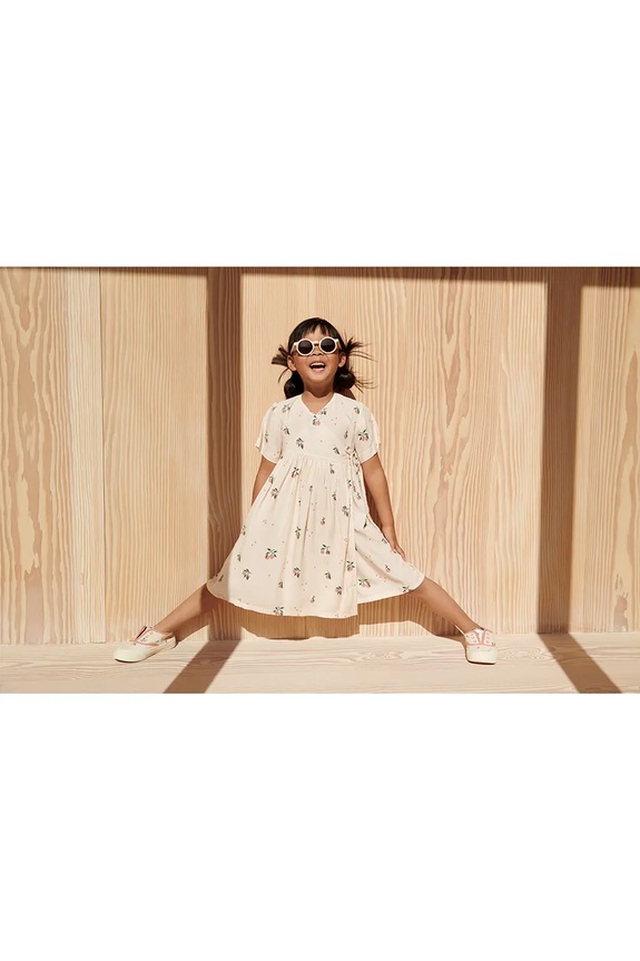 Dječja haljina Liewood Cleo Printed Shortsleeve Viscose Dress LW19802 bež