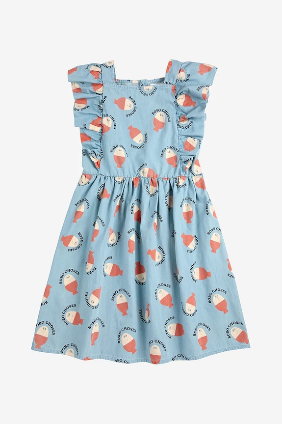 Хлопковое детское платье Bobo Choses Morning Egg 125AC143 голубой SS25