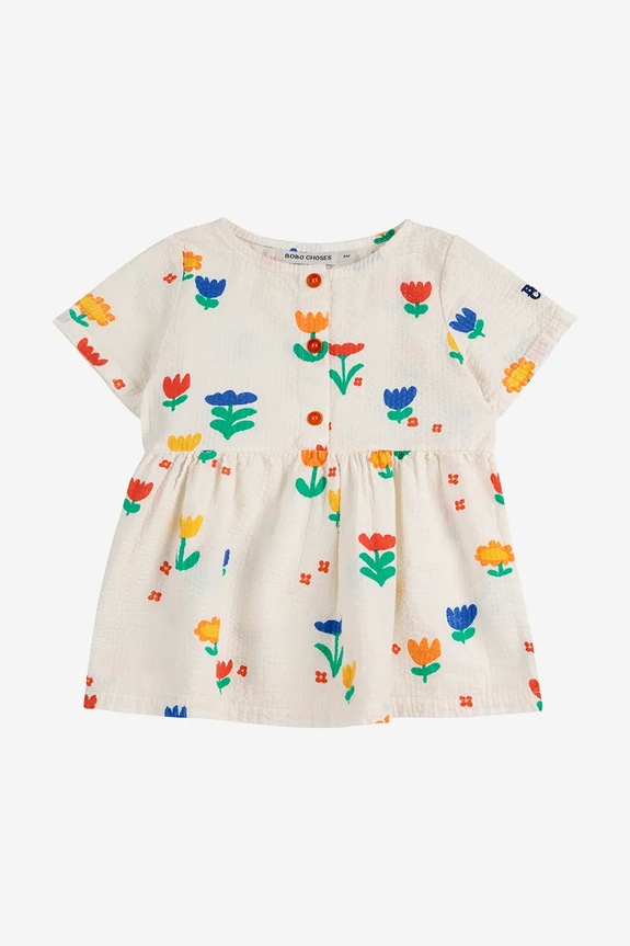 Dětské bavlněné šaty Bobo Choses Garden Party mini bílá 125AB082