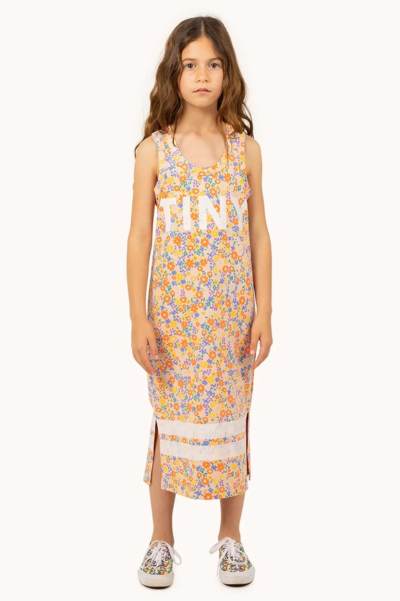 Dječja pamučna haljina Tinycottons GARDEN DRESS narančasta SS25.019