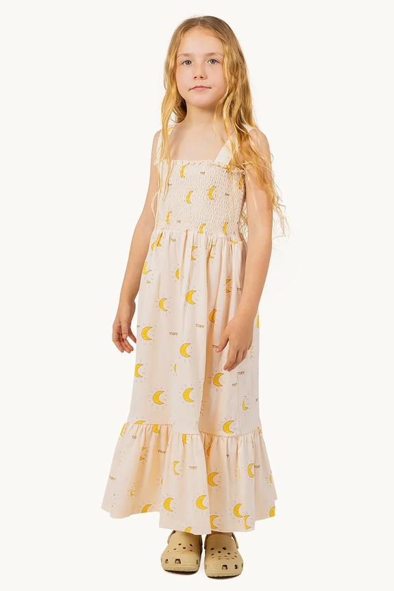 Παιδικό βαμβακερό φόρεμα Tinycottons MIDNIGHT SUN DRESS SS25.022 μπεζ