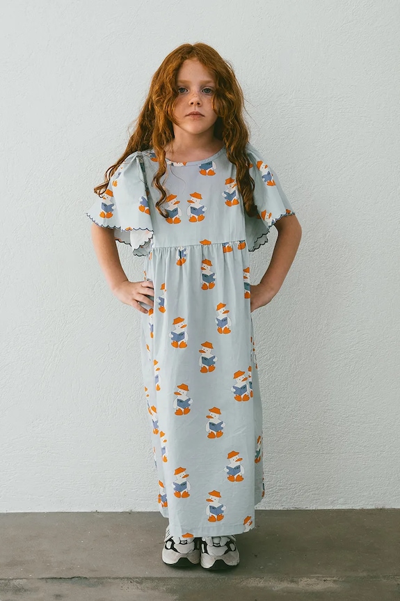 Παιδικό βαμβακερό φόρεμα Tinycottons READERS DRESS στάμπα μπλε SS25.180