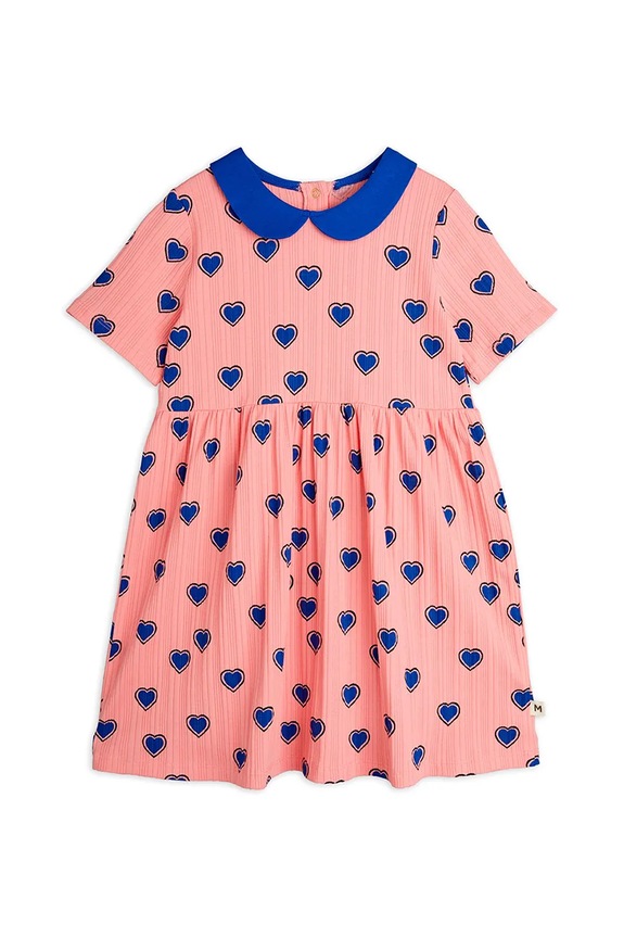 Mini Rodini sukienka bawełniana dziecięca Outlined hearts 2525011028 różowy SS25