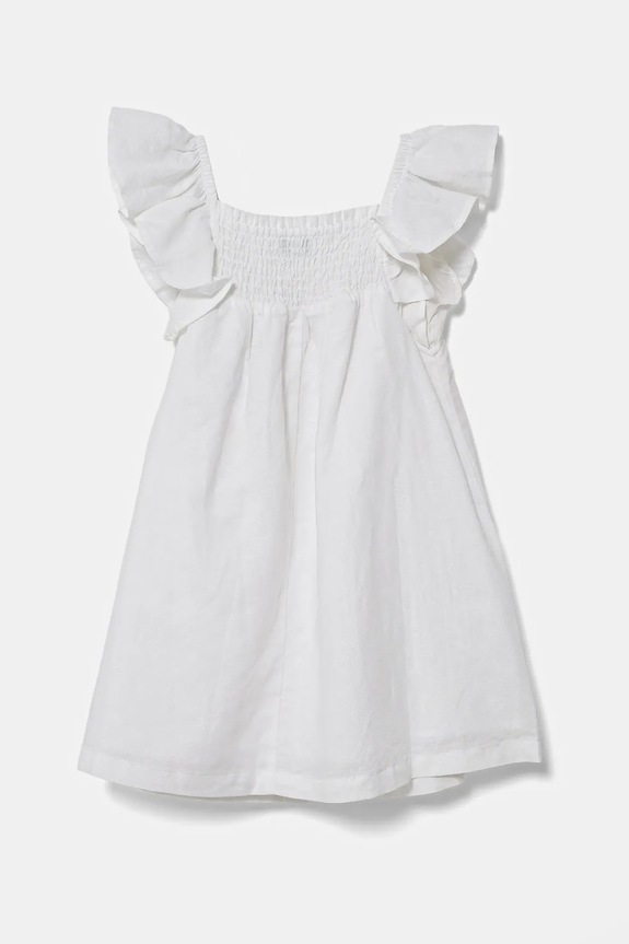 Παιδικό λινό φόρεμα United Colors of Benetton 43WBGV026.P.Seasonal λευκό SS25