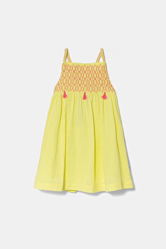 Otroška bombažna obleka United Colors of Benetton Našitek rumena 4M6BGV02G.P.Seasonal