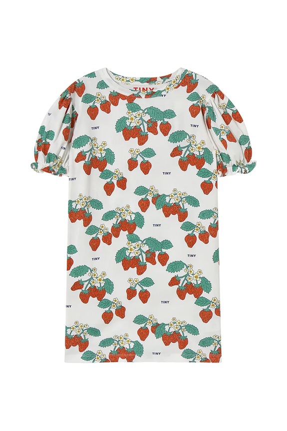 Dětské bavlněné šaty Tinycottons STRAWBERRIES PUFF SLEEVE DRESS SS25.004 béžová SS25