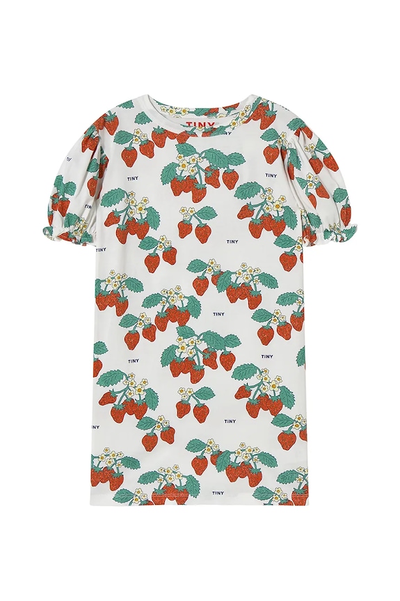 Dětské bavlněné šaty Tinycottons STRAWBERRIES PUFF SLEEVE DRESS SS25.004 béžová SS25
