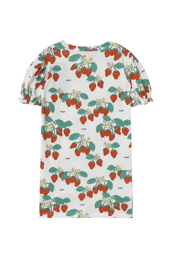 DÍVKA Dětské bavlněné šaty Tinycottons STRAWBERRIES PUFF SLEEVE DRESS SS25.004 béžová