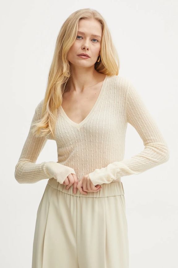 Patrizia Pepe sweter wełniany szpic żółty 8K0263.K034