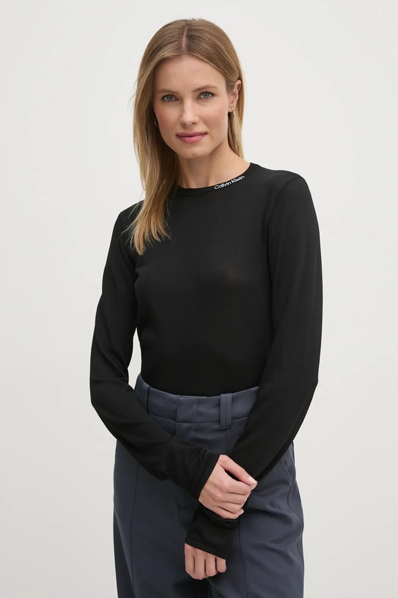 Pulover Calvin Klein Jeans okrugli crna J20J224807