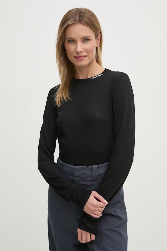 Pulover Calvin Klein Jeans okrugli crna J20J224807
