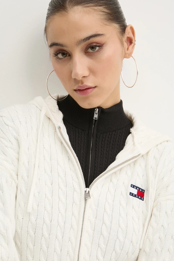Pamučni pulover Tommy Jeans bež DW0DW19334