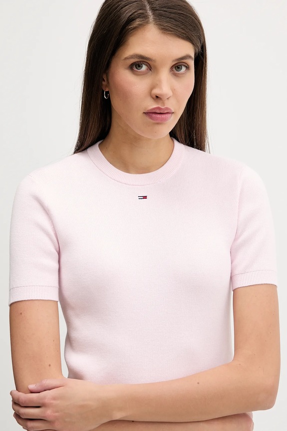 Tommy Jeans pulover de bumbac roz DW0DW19336