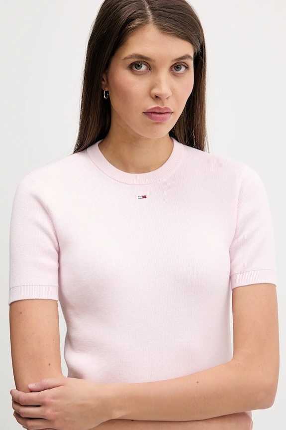 Tommy Jeans pulover de bumbac roz DW0DW19336