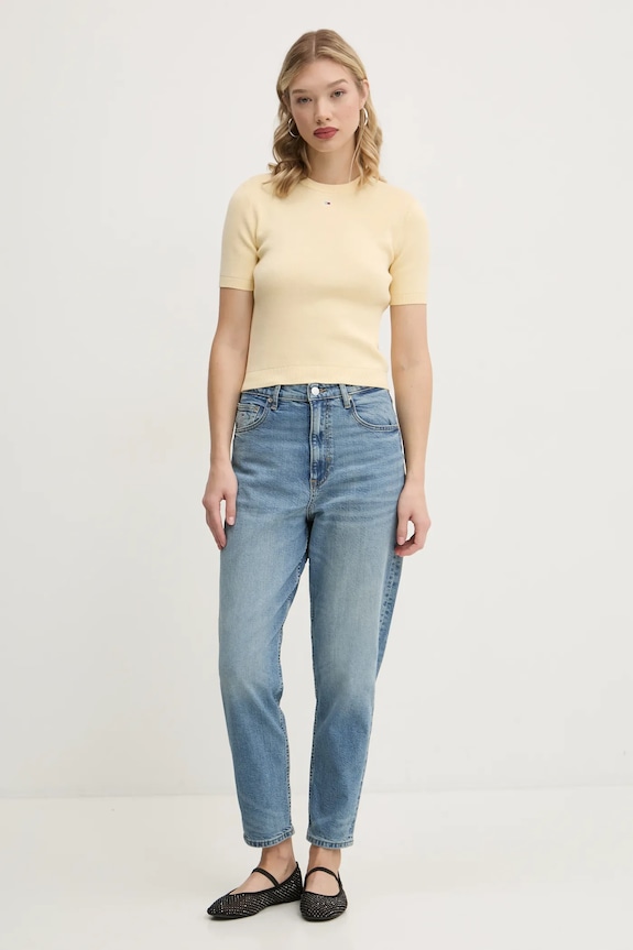 Tommy Jeans pamut pulóver DW0DW19336 sárga SS26