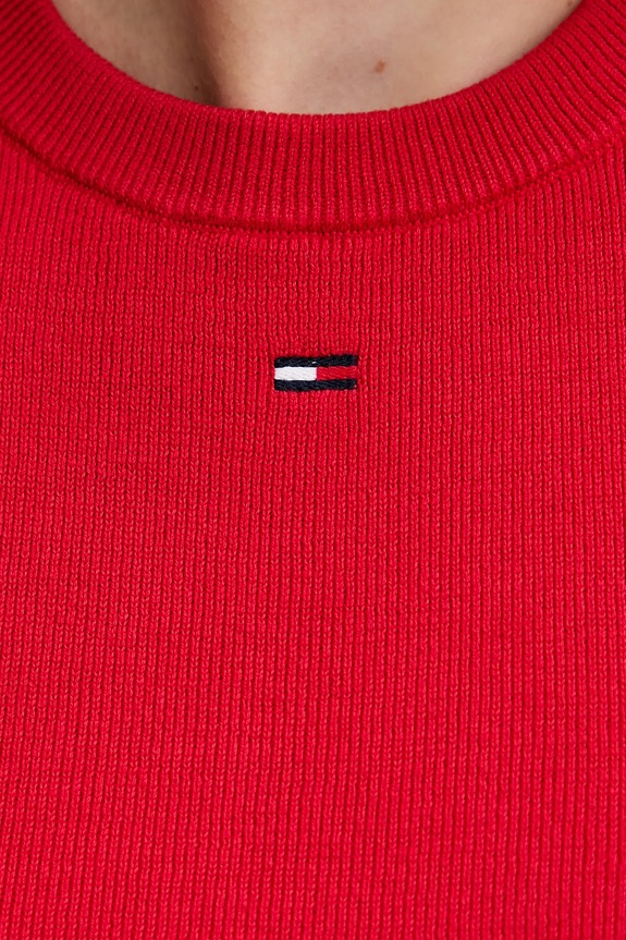 Bombažen pulover Tommy Jeans rdeča DW0DW19336