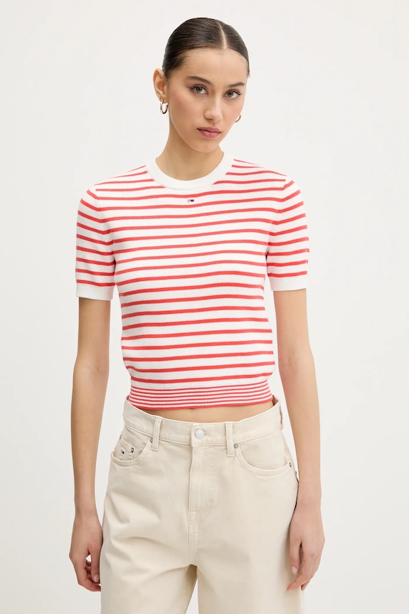 Tommy Jeans pulover de bumbac rosu DW0DW19336