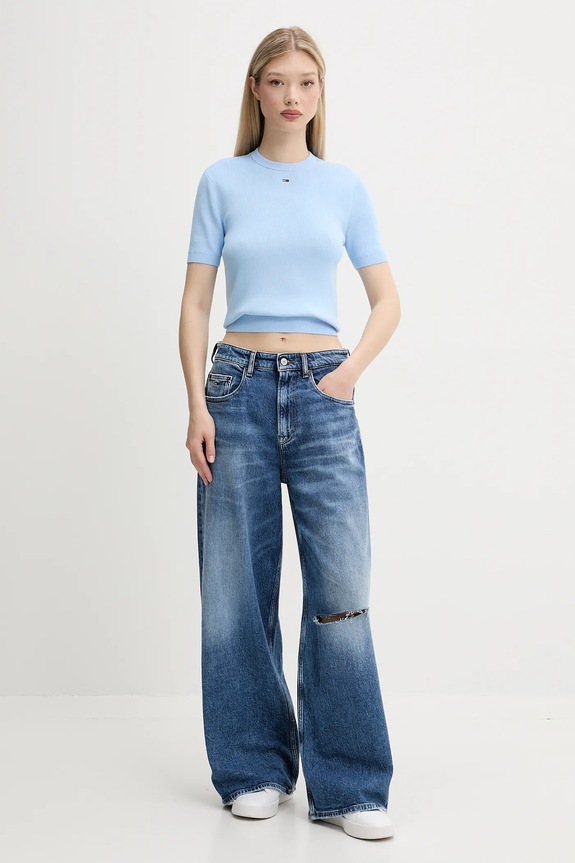 Tommy Jeans sweter bawełniany DW0DW19336 niebieski SS26