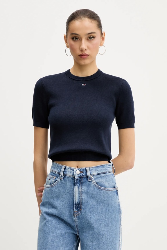 Tommy Jeans pulover de bumbac bleumarin DW0DW19336