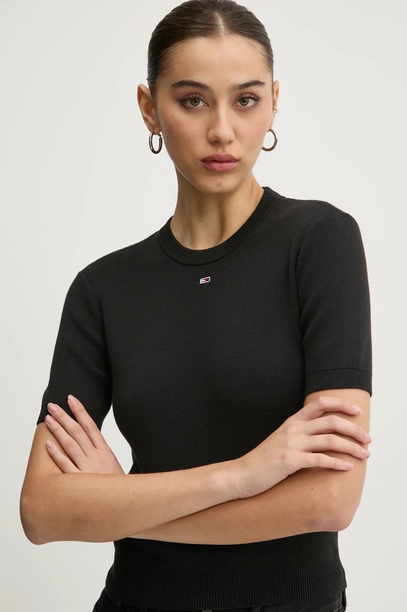 Tommy Jeans pulover de bumbac subtiri negru DW0DW19336
