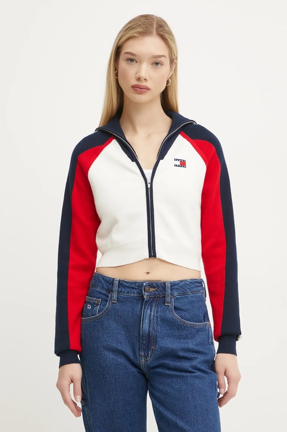 Ζακέτα από μίγμα μαλλιού Tommy Jeans λεπτό μπεζ DW0DW19338