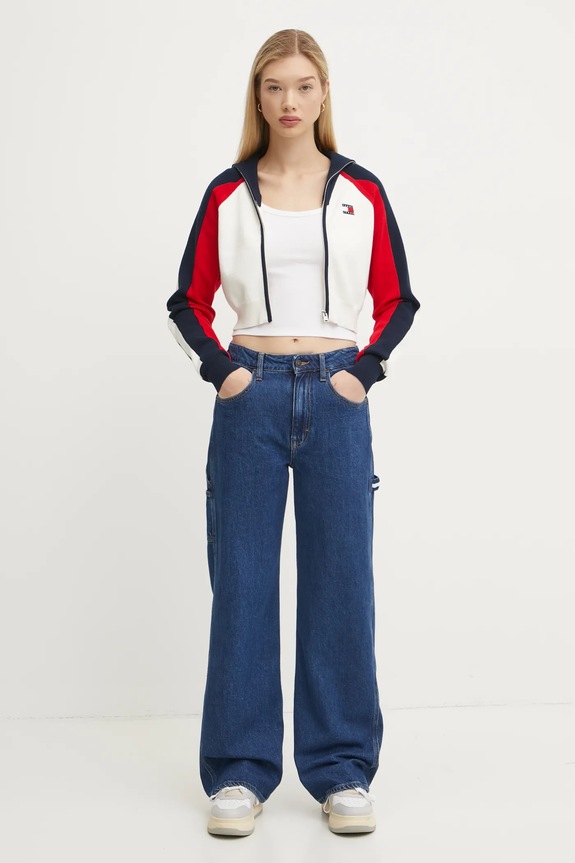 Ζακέτα από μίγμα μαλλιού Tommy Jeans DW0DW19338 μπεζ SS25