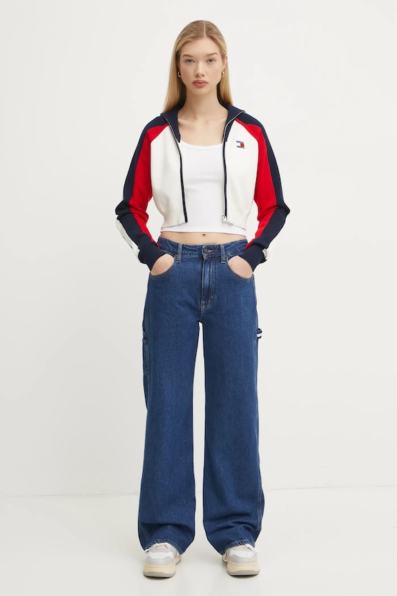Ζακέτα από μίγμα μαλλιού Tommy Jeans DW0DW19338 μπεζ SS25