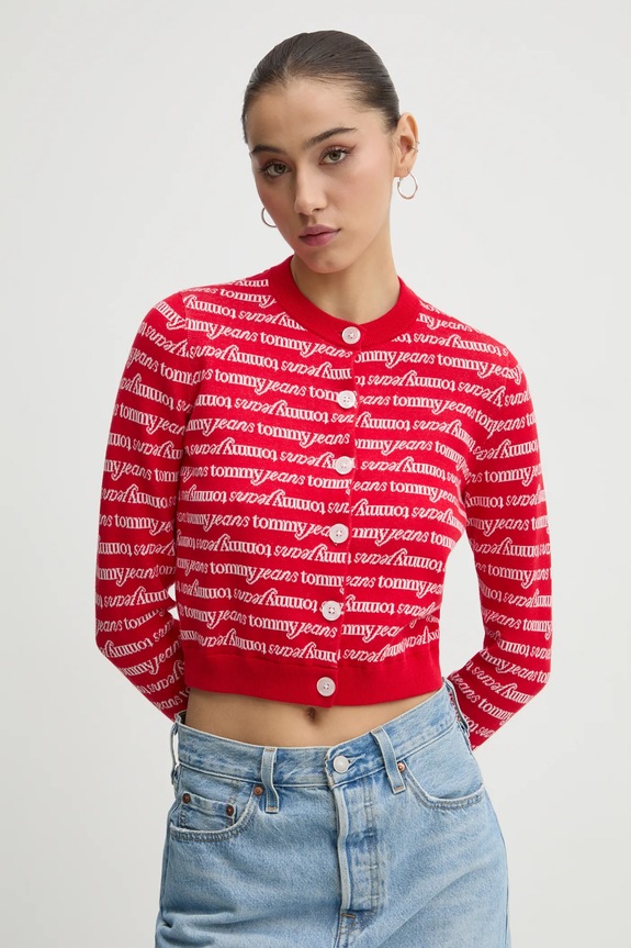 Πουλόβερ Tommy Jeans βαμβάκι κόκκινο DW0DW19340