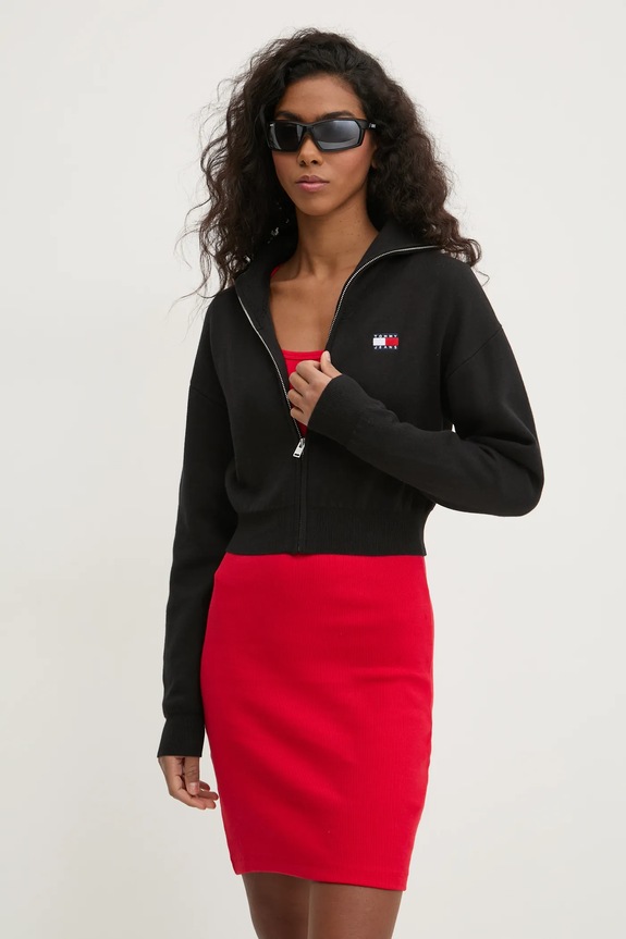 Tommy Jeans kardigán gyapjú keverékből fekete DW0DW19886