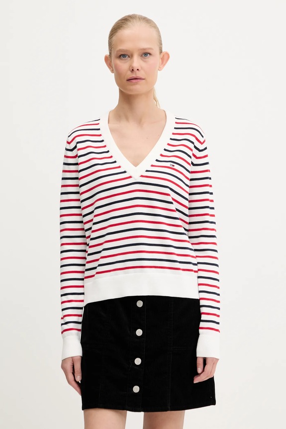 Tommy Jeans pamut pulóver fehér DW0DW19888