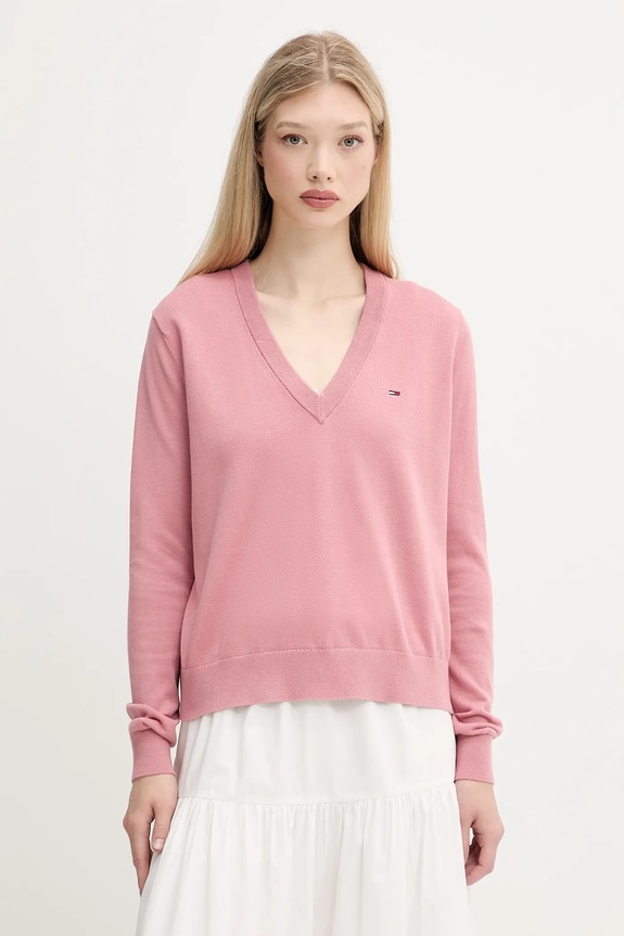 Tommy Jeans pamut pulóver rózsaszín DW0DW19888
