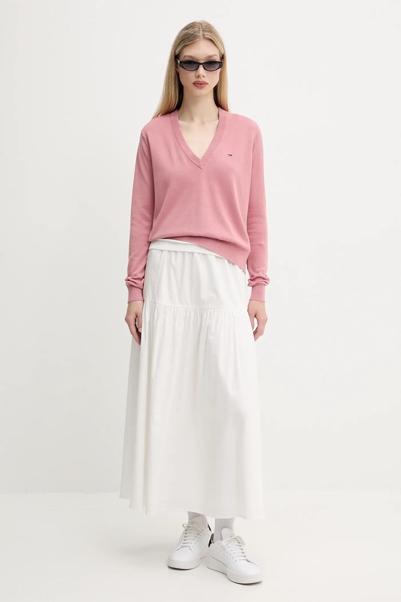 Tommy Jeans pamut pulóver DW0DW19888 rózsaszín SS26