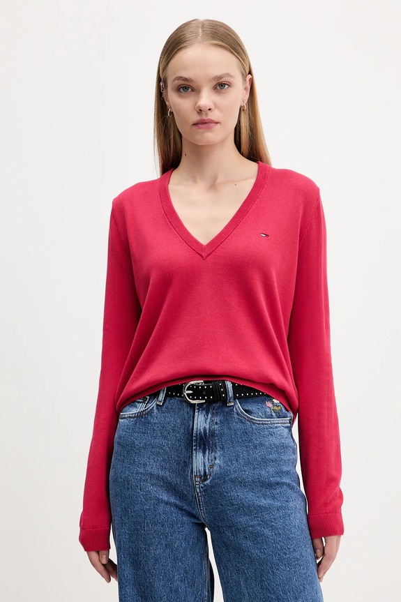 Βαμβακερό πουλόβερ Tommy Jeans ροζ DW0DW19888