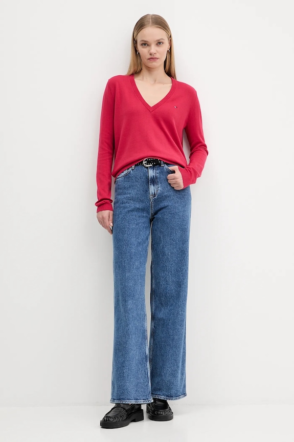 Βαμβακερό πουλόβερ Tommy Jeans DW0DW19888 ροζ SS26